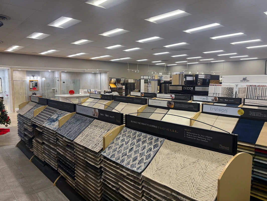 Inside of Aladdin Carpet and Floors Showroom in Rockville, MD Carpet Selections.