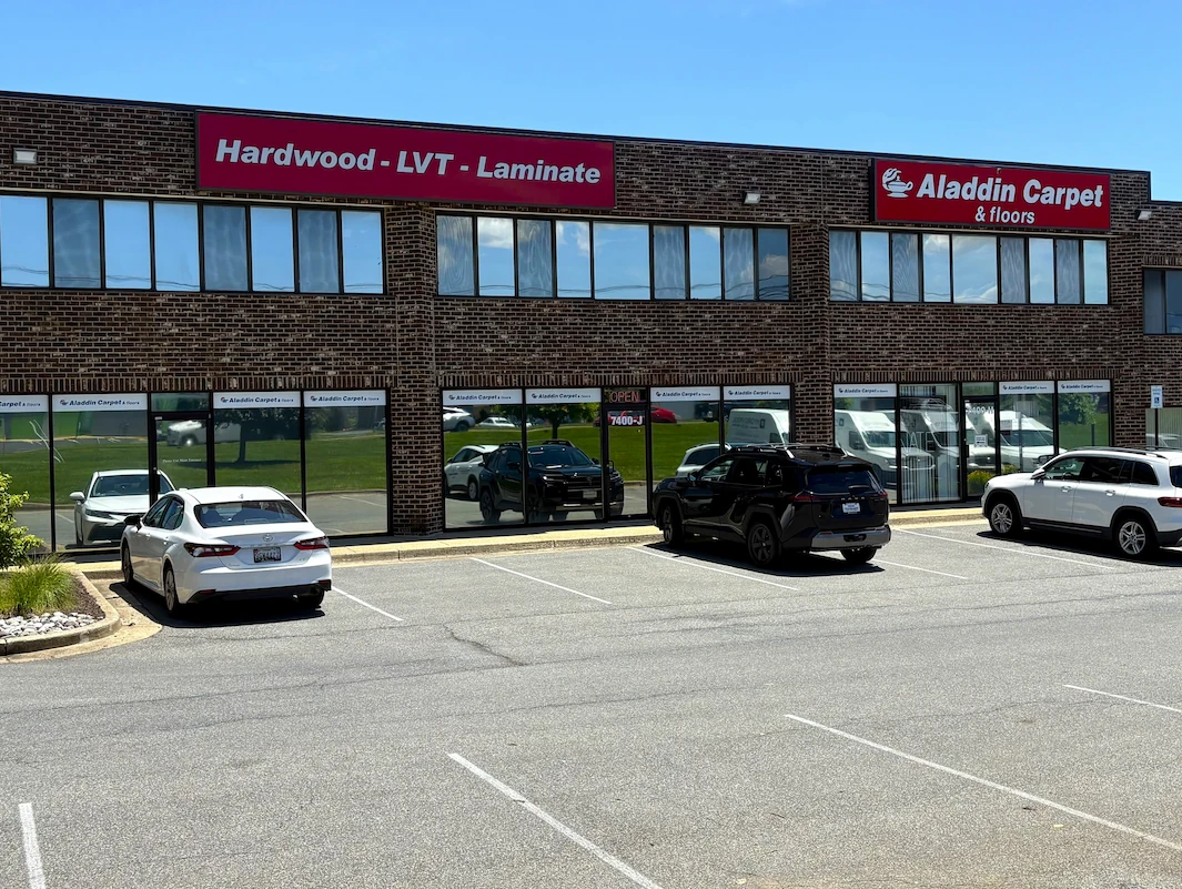 Aladdin Carpet & Floors showroom storefront on Lindbergh Dr, Gaithersburg, MD